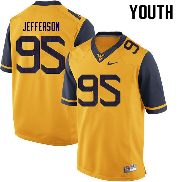 NCAA Youth Jordan Jefferson West Virginia Mountaineers Gold #95 Nike Stitched Football College Authentic Jersey GT23M46MB